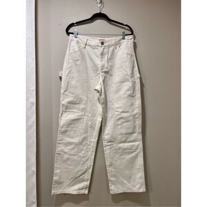 Staud Women's White Denim Cotton High Rise Painter Cargo Jeans Size 12 NWOT